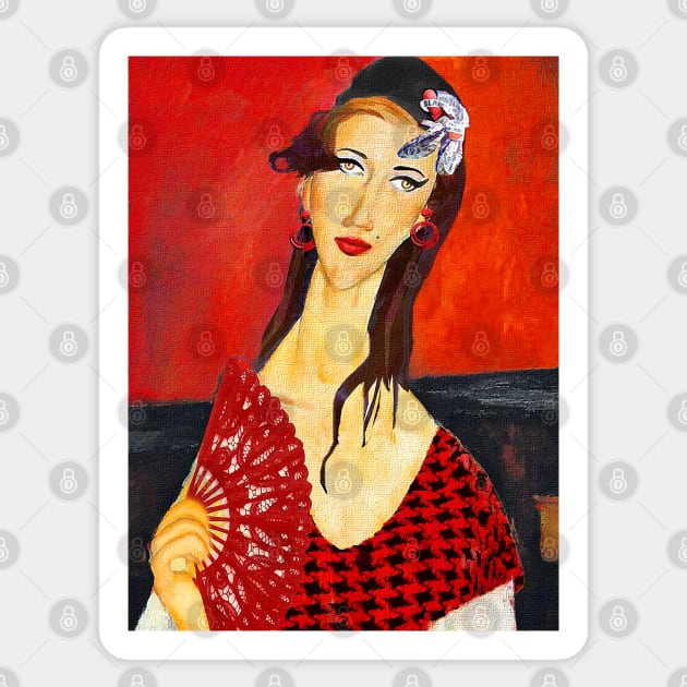 The Red Fan (based on Amadeo Modigliani's painting) Sticker by PrivateVices